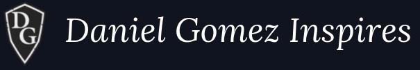 A logo featuring a shield with the initials "DG" on the left and the text "Daniel Gomez Inspires" in an elegant font to the right on a dark background, akin to Header 05 style.